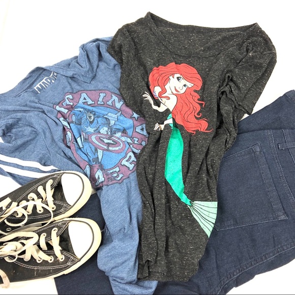 Tops - Captain America Little Mermaid Screen Print Tees M